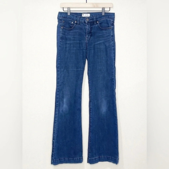 Free People Dark Wash Flare Jeans Hippie Boho Size 28 - Picture 2 of 6